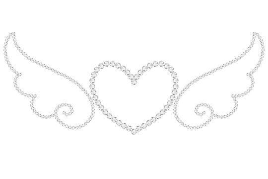 Bedazzled Rhinestone Element Angel Wings with Heart Shape for Valentine's Day designs, fashion apparel graphics, and hot-fix transfer templates.