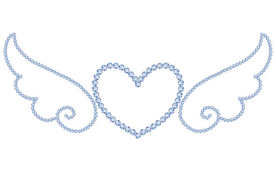 Luxury Rhinestone Heart with Angel Wings on Transparent Background. Diamante Heart with Angel Wings Fashion Decal Template