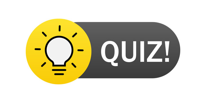 Quiz button icon with a yellow light bulb symbol for online education and testing