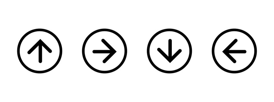Set of four black round arrow icons pointing up right down and left for navigation
