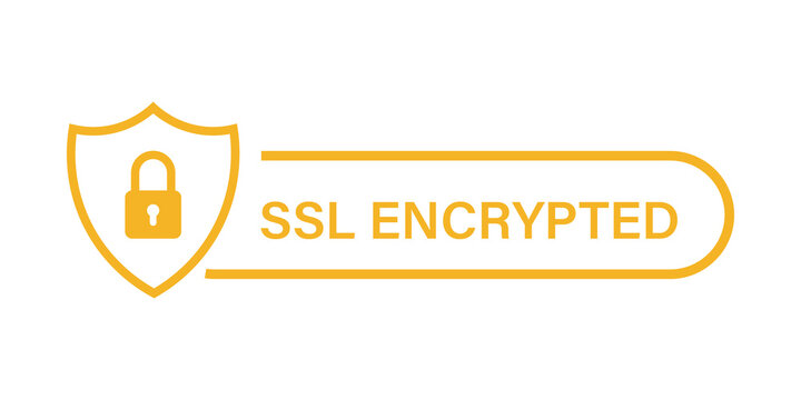 Ssl encrypted badge with a shield and padlock icon for website security and data protection