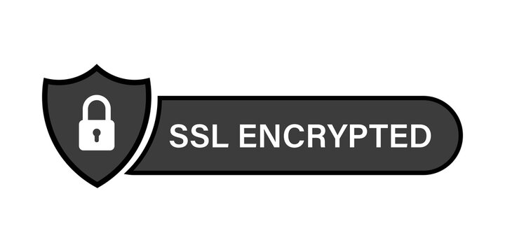 Ssl encrypted badge icon with a padlock shield symbol for website security and data protection