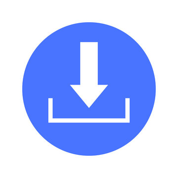 Blue download button icon with a white arrow symbol for web and mobile interface design