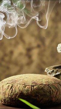A burning incense stick releasing fragrant smoke for relaxation meditation fragrance aromatherapy zen wellness meditation fragrance aromatherapy zen wellness