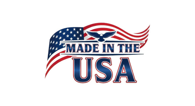 American flag emblem with eagle and text Made in the USA isolated on transparent background