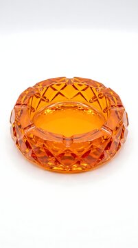 Vintage amber crystal glass ashtray with container tableware glassware accessory interior homeware detailed luxurious transparent