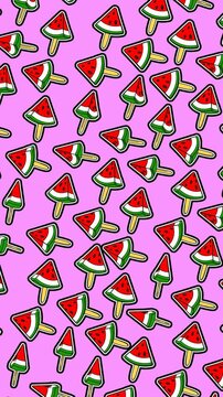 Seamless funny vertical video of sketch watermelon ice creams.Zine culture video loop. summer concept background.