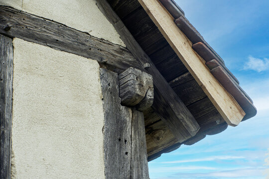 Old half-timbered house architecture with plaster wall detail