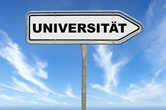 Universit&auml;t road sign pointing direction to education