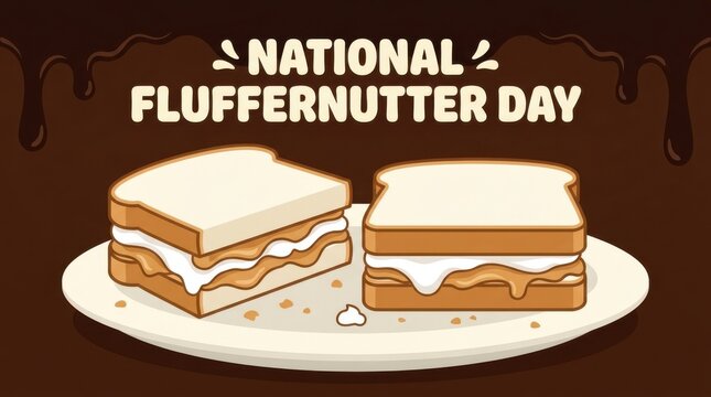 Fluffernutter sandwiches are displayed in a colorful vector illustration for national food day celebrations sandwich peanutbutter marshmallow bread dessert snack lunch graphic celebration