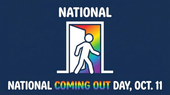 Stick figure walking through doorway with rainbow colors a vector illustration graphic design lgbtq pride equality inclusion acceptance comingoutday nationalcomingoutday october oct11 entrance