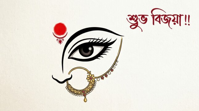 Illustration of a stylized female face with traditional indian adornments and a red bindi drawing woman portrait eye eyelash nose-ring jewelry red-bindi culture
