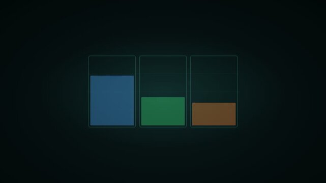 Minimalist digital bar chart animation, colorful data visualization on dark background, abstract financial growth infographic