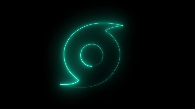 Teal Neon Hurricane Symbol on Black Background storm icon