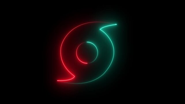 Teal and Red Neon Hurricane Symbol on Black Background storm icon