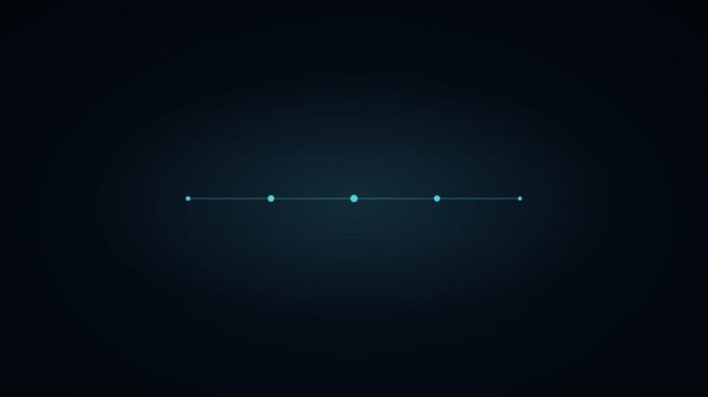 Futuristic digital loading bar with glowing blue dots, high-tech progress indicator on dark background, minimalist motion graphic interface