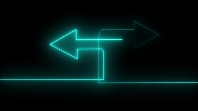 Cyan Neon Arrows Pointing Left and Right on Black Background direction choice