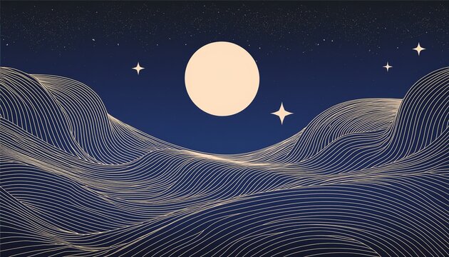 minimalist celestial desert landscape line art background