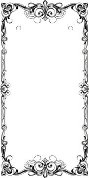 Vintage ornate blank ribbon banner with intricate floral scrollwork frame decorative retro engraving illustration, filigree, antique