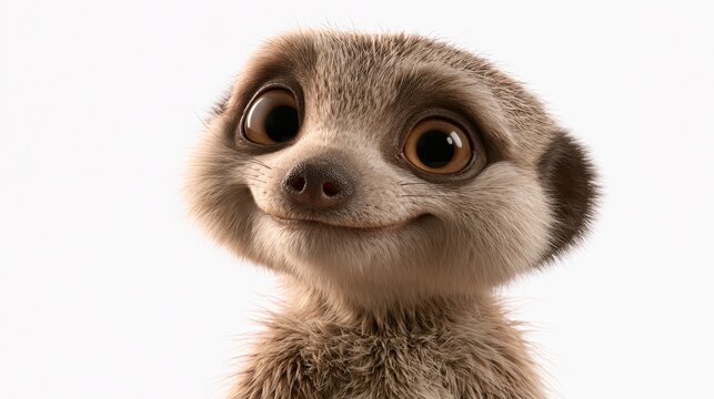 Cute cartoonstyle meerkat looking up with big eyes isolated on white background