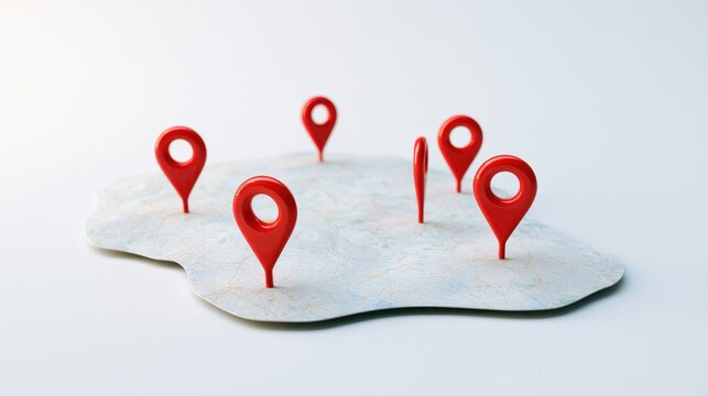 Red location pins on a map representing travel destinations or points of interest