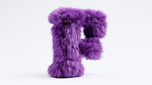 3d render of a fluffy purple letter f isolated on white background
