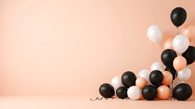 Halloween Balloons Background with Minimalist Black and Peach Cluster for Modern Holiday Celebration Web Hero Headers
