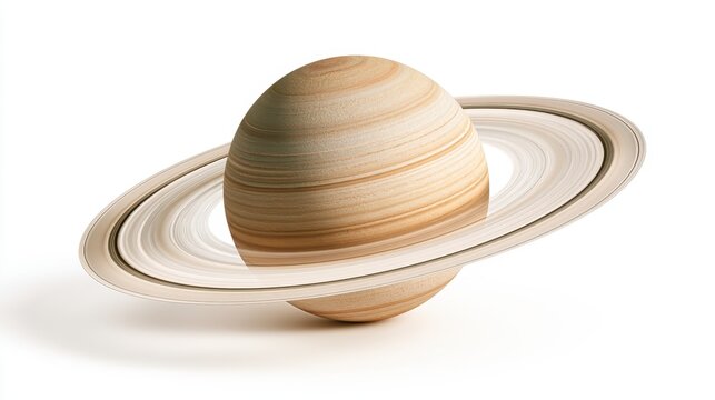 Stylized wooden texture planet saturn with rings isolated on white background