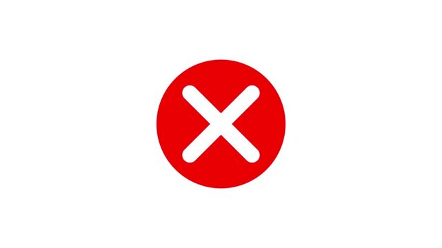 Red cross mark animated error icon rotating on white background
