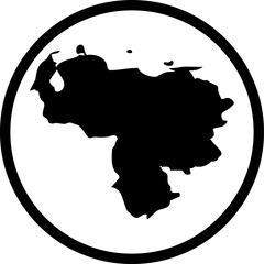 Venezuela map silhouette in circular frame, black country outline icon, minimalist South American geographic shape for travel and news © Aleeza