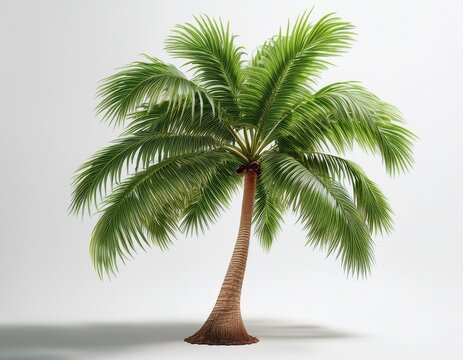 the image shows a realistic palm tree tilted with green leaves and a brown trunk
