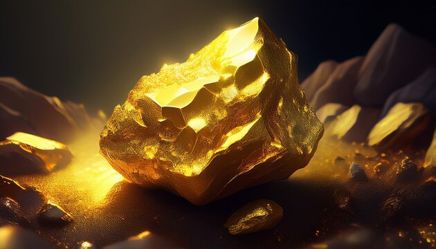 gold nugget large and with a rough rocky look concept of gold mining and prospecting illustrative generative ai