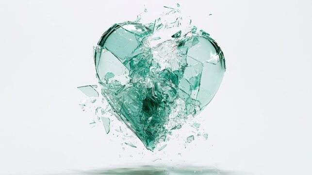 A shattered glass heart isolated on white background