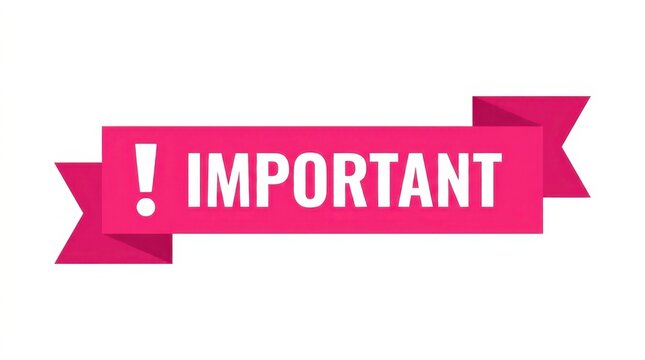 Pink ribbon banner with exclamation mark and important text on a white background magenta notice alert warning attention message typography graphic vector illustration