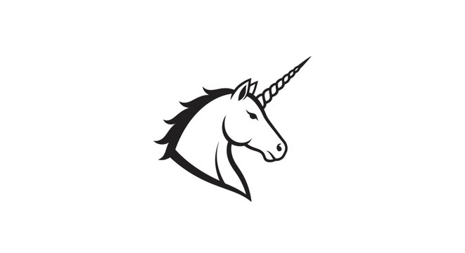 Minimalist black and white unicorn head logo.