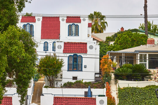 Spanish Style House Red Tile Roof and Lush Greenery in Echo Park Los Angeles