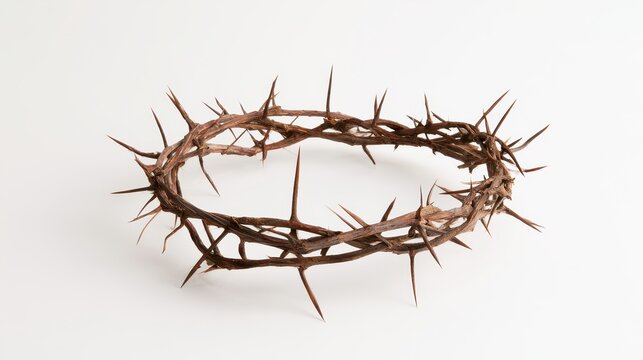 A crown of thorns made from twisted branches, isolated on white background