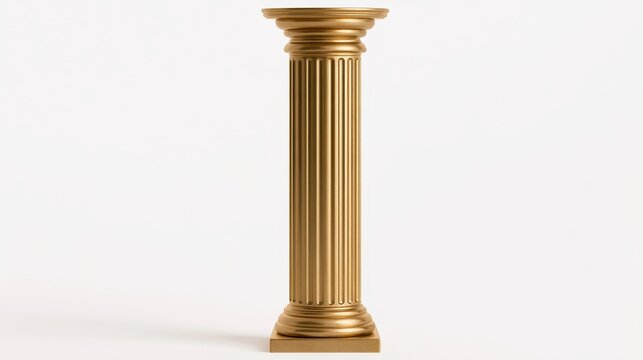 Classic golden architectural column isolated on white background