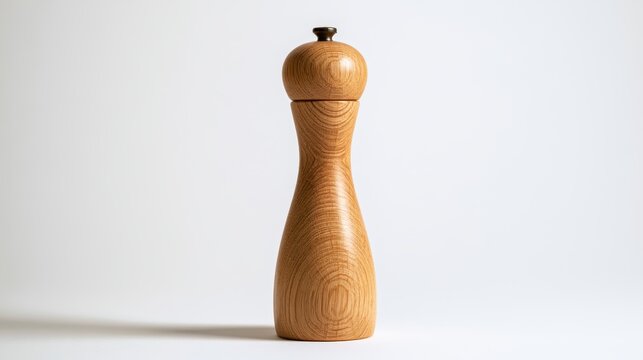 Wooden pepper grinder isolated on white background