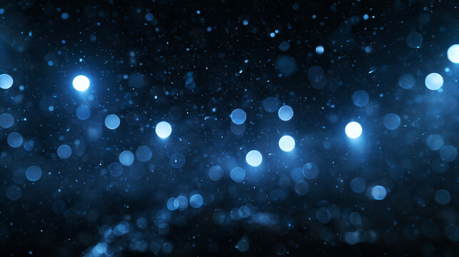 Abstract Blue Bokeh Lights and Glowing Particles Background