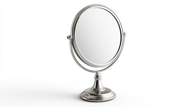 Elegant chrome swivel vanity mirror isolated on white background