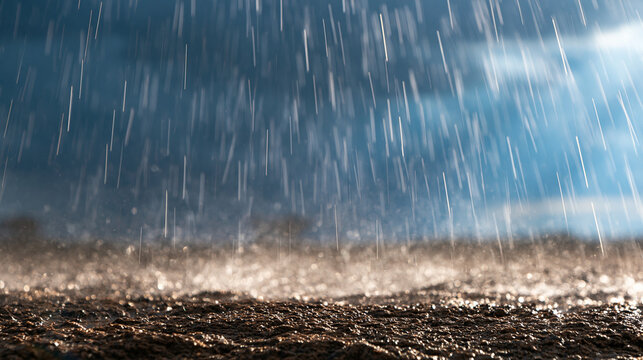 Heavy Rain Drops Falling on Wet Ground During Storm