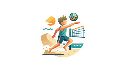Obraz premium Color illustration of child playing beach volleyball.