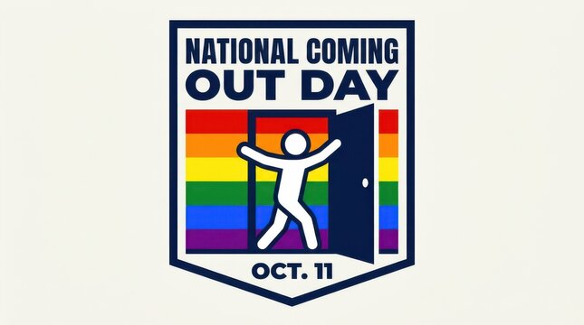 National coming out day emblem features a figure stepping through an open doorway styled as a vector illustration advocacy awareness celebration community