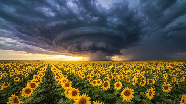 Dramatic Supercell Storm Over Golden Sunflower Field