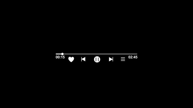 3 minutes Music player overlay on transparent background, Multimedia player template, Audio music timeline bar 4k