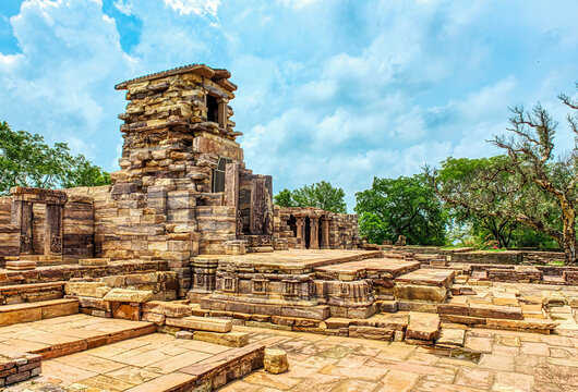 Ancient Temple 45 Ruins at Sanchi Archaeological Site, Madhya Pradesh, India
