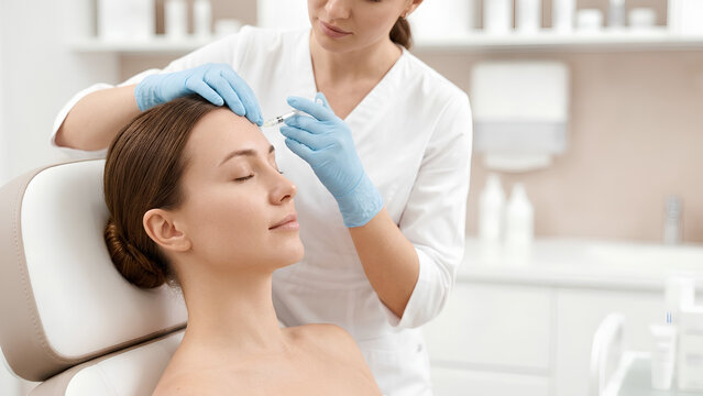European woman receiving lateral forehead cosmetic injection