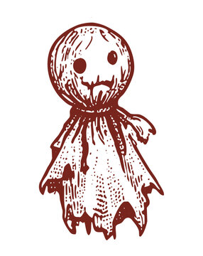 Japanese Teru Teru Bozu Weather Doll Traditional Folklore Vintage Illustration
