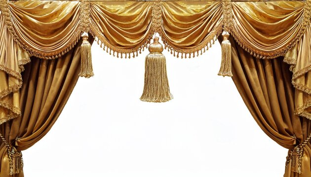 ornate golden damask drapery swag with tassels curtain